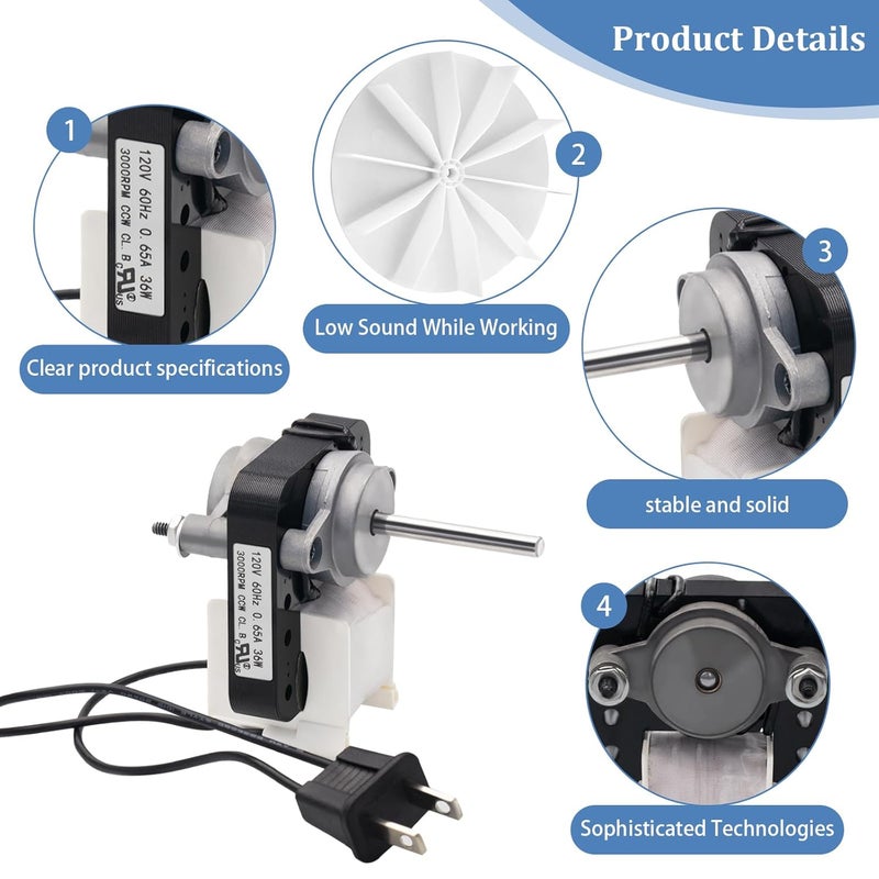 FBULWSEC Universal Bathroom Vent Exhaust Fan Motor Replacement Electric Motors Kit SM550 for NutoneBroan 50CFM, 120V Replace C01575 65100 EM550 EM750 - Image 3